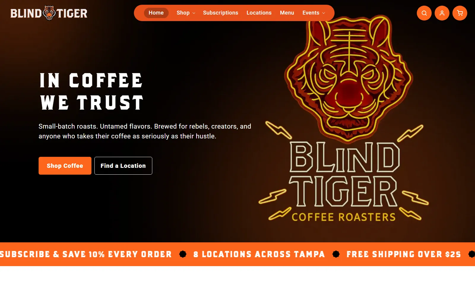 Blind Tiger Coffee Roasters website, built by OJ Amplify