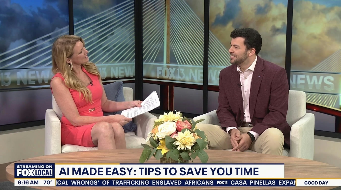 OJ Amplify co-founder Josh Baker on FOX 13's Good Day, breaking down practical AI